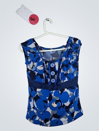 Blue Abstract Print Button Front Sleeveless Top