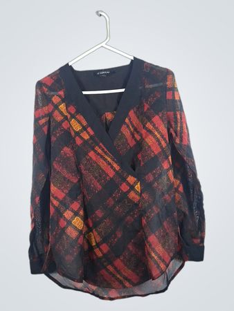 Le Château Plaid Wrap Blouse