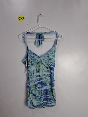 Blue and Green Floral Halter Neck Dress