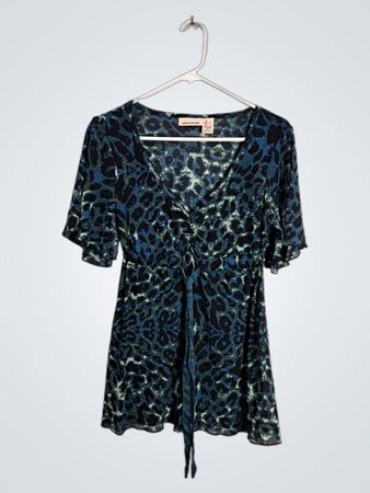 DKNY Jeans Blue Leopard Print Wrap Top
