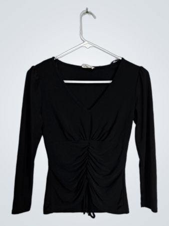 Unbranded Black Ruched V-Neck Long Sleeve Top