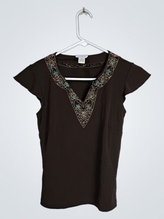 LOFT Embroidered V-Neck Top