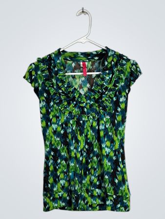 Blouse with Green and Blue Pattern