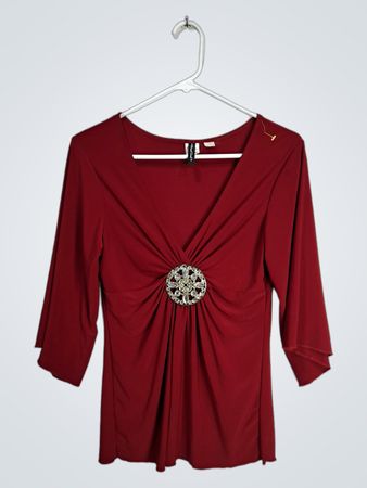 Red Blouse with Embellished Front