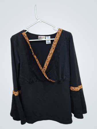 Faded Glory Women's Black Blouse with Brown Trim
