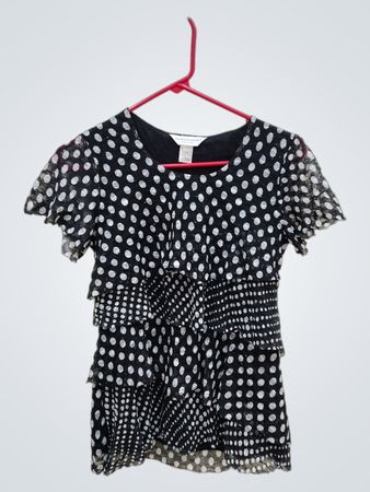 Christopher & Banks Petite Black and White Polka Dot Blouse
