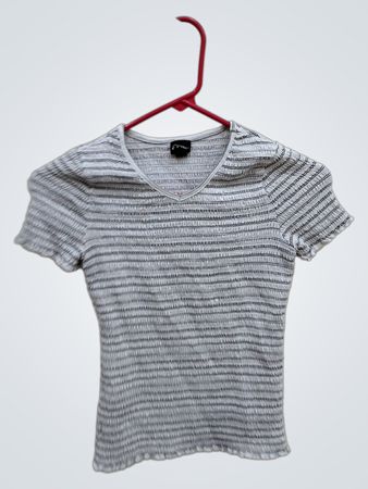 Gray and White Striped Top