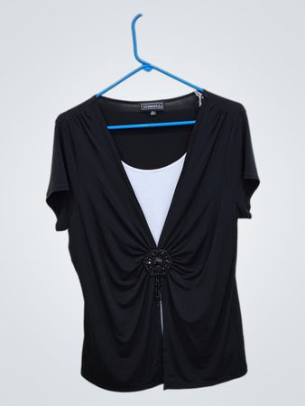 Black Short-Sleeve Top with Front Detail