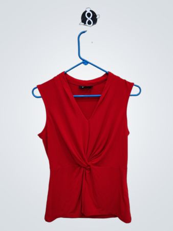 DKNY Red Sleeveless V-Neck Twist Top