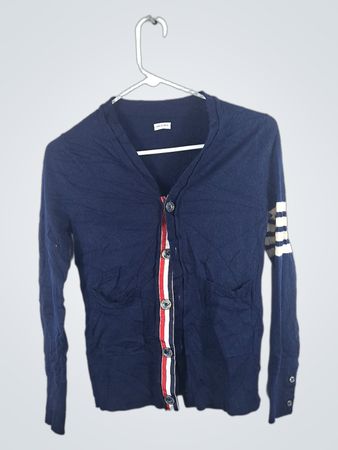 Navy Blue Long-Sleeve Cardigan with Striped Accents
