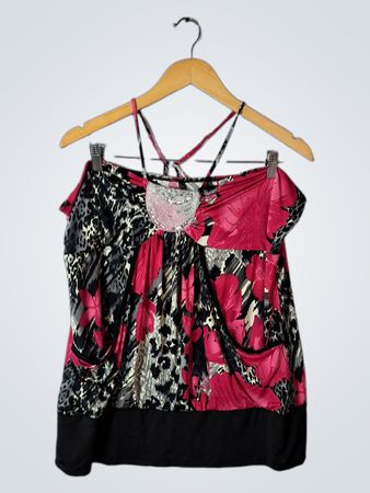 Pink, Black, and White Floral Pattern Top
