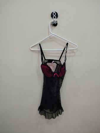 Black Lace Chemise with Pink Accents