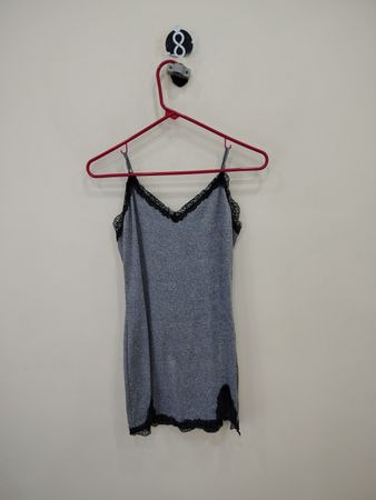 Gray Tank Top with Black Lace Trim