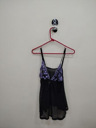 Black Mesh Camisole with Purple Lace Trim