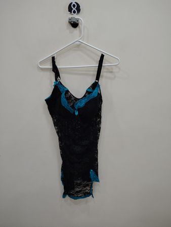 Black Lace Bodysuit with Blue Trim