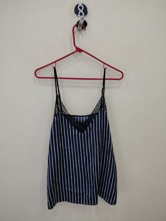 Blue and White Striped Camisole with Lace Trim