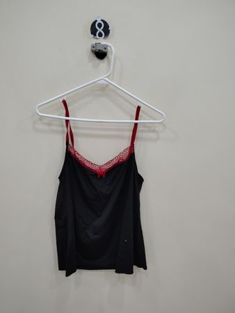 Black Camisole with Red Lace Trim