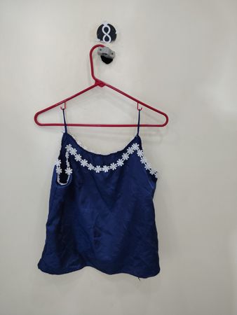 Blue Camisole with White Floral Trim