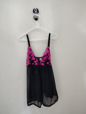 Black Chemise with Pink Floral Lace