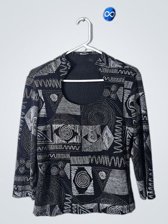 Black and White Patterned Long Sleeve Shirt