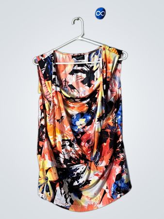 Blouse with Multicolored Abstract Print