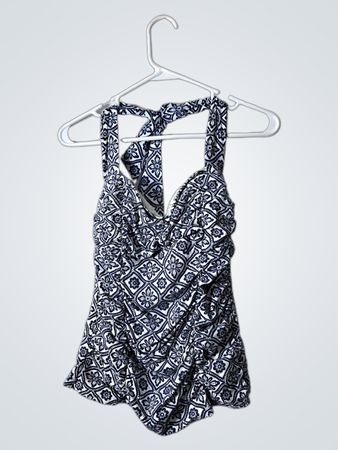 Blue and White Patterned One-piece Swimsuit