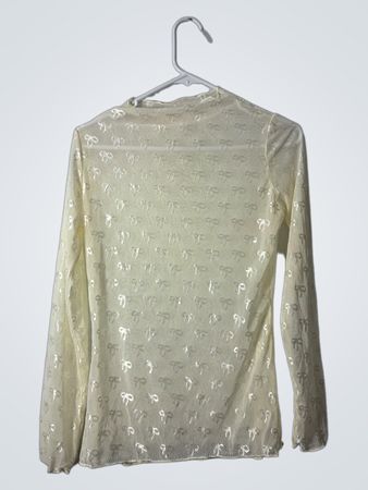 Sheer Long-Sleeve Top with White Bow Pattern