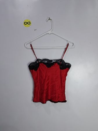Red Camisole with Black Lace Trim
