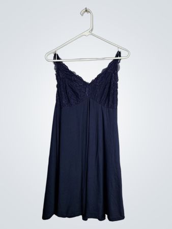 Navy Blue Lace Trimmed Dress