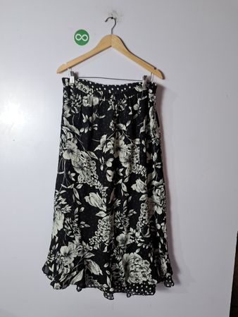 Black Floral Skirt with White Polka Dots