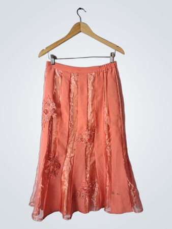 Peach-colored Skirt with Floral Embroidery
