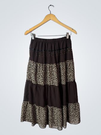Brown and Leopard Print Tiered Skirt