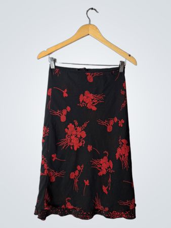 Black skirt with red floral pattern