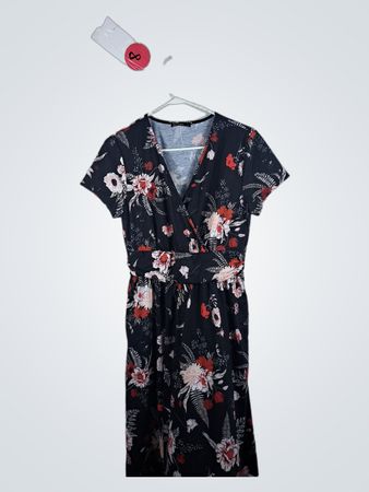OUGES Floral Wrap Midi Dress