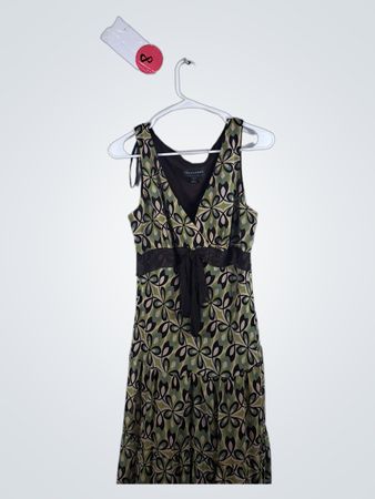 Connected Apparel Green and Black Floral Dress