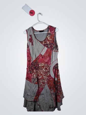Ceea Gray and Red Floral Patchwork Dress