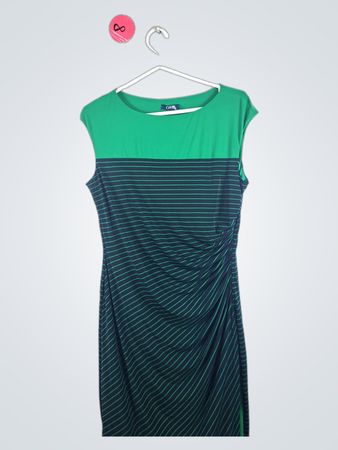 Chaps Green Striped Cap Sleeve Dress