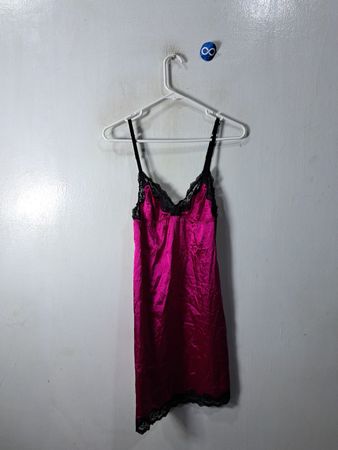 Pink Nightgown with Black Lace Trim