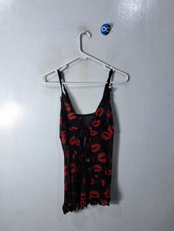 Lace Chemise with Red Lips Print