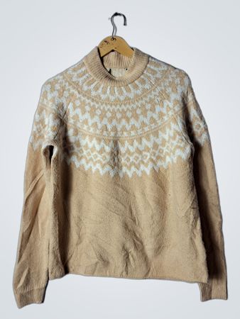 Tan and White Patterned Sweater