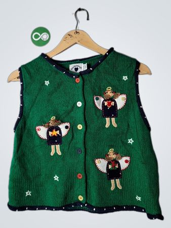 Green Knit Vest with Angel Designs