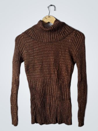 Brown Glitter Knit Turtleneck Sweater
