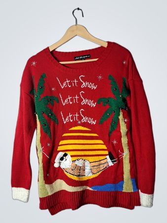 Red Knit Sweater with White Cuffs
