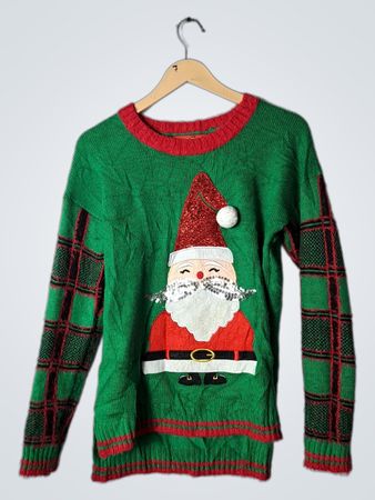 Green Christmas Sweater with Santa Claus