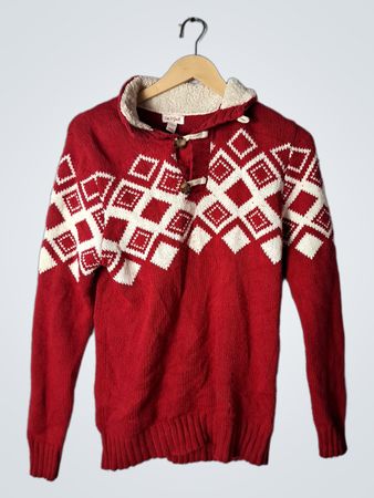 Red Knit Sweater with White Pattern