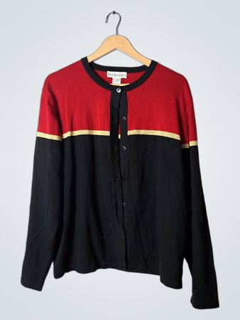 Dressbarn Red Black Colorblock Cardigan