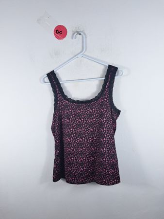 Lace-Trimmed Pink and Black Tank Top