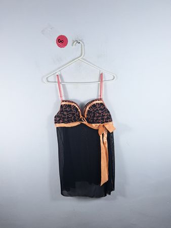 Black Sheer Camisole with Lace and Ribbon Details