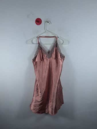 Pink Satin Nightgown with Lace Trim