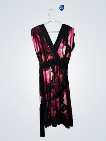 Pink Floral Dress with Black Trim